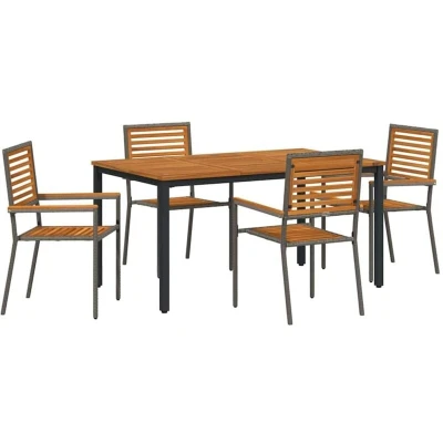 Image of vidaXL 5 Piece Garden Dining Set Grey Poly Rattan Acacia