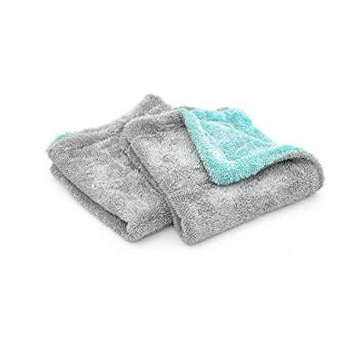 Image of The Rag Company Liquid8r Absorbent 70/30 Blend Microfiber Drying Towel for Cars, Trucks, SUVs, Twist Loop, 1100gsm, 16in x 16in, Aqua Blue/Grey (2 Pack)