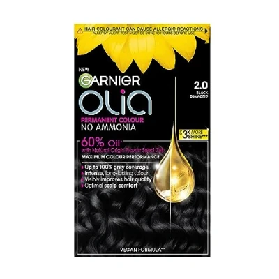 Image of Garnier Olia Permanent Hair Dye, Up to 100% Grey Coverage, No Ammonia, 60% Oils, Midnight 2.0 Black Diamond