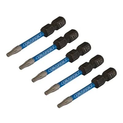 Image of Draper Expert TX STAR Impact Screwdriver Bits, T10 x 50mm, 1/4&quot; Hex (Pack of 5)
