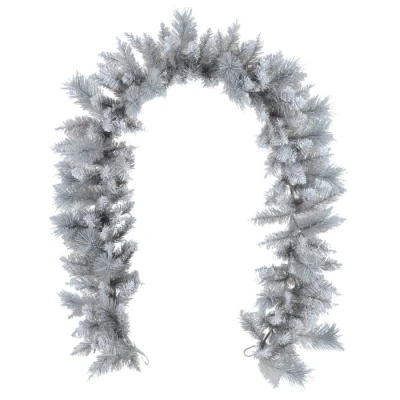 Image of Christmas Garland Decoration Artificial Silver Glitter White Frosted Pine 1.8m