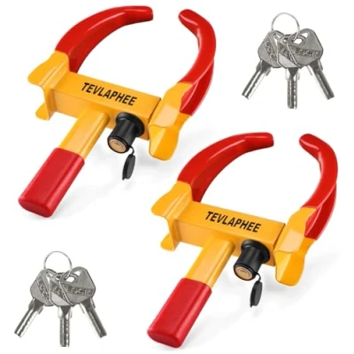Image of Tevlaphee 2 Pcs Wheel Clamp, 6 Alike Keys, Lock Anti Theft Caravan Locks, Trailer Heavy Duty,