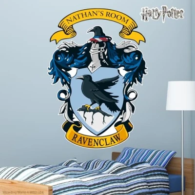 Image of Harry Potter Wall Sticker Ravenclaw Crest &amp; Personalised Name Decal Wizarding World Art (90cm Height x 65cm Width)