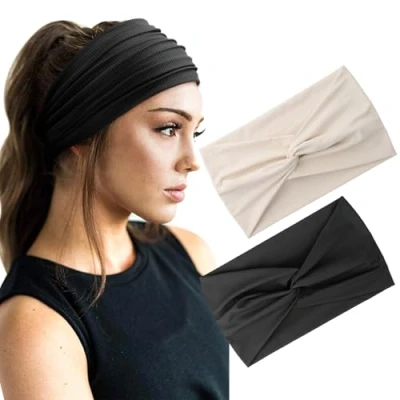 Image of DRESHOW 2 Pack Turban Headbands for Women Wide Vintage Head Wraps Knotted Cute Hair Bands Accessories