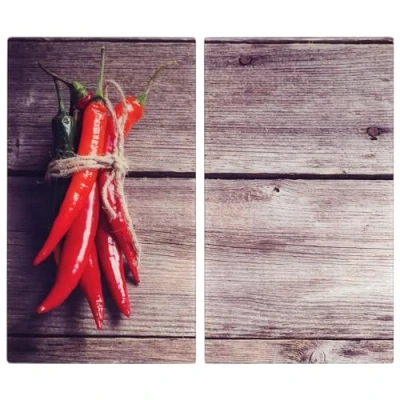 Image of MTS Glass Chopping Boards and Worktop Savers for Kitchen with Chilies Design, Non Slip Feet, Set of 2 Hob Cover, Cutting Board Protector (Chili Peppers)
