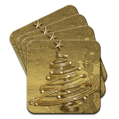 Image of Gold Swirled Christmas Tree Set Of 4 Coasters