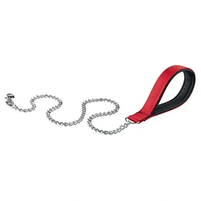 Image of Ferplast DAYTONA GM Extra Strong Dog Lead Soft Padded Handle Metal Chain Italian Design 100 x 2.5 cm, Red