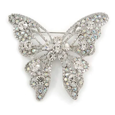 Image of Avalaya Dazzling Clear Crystal Butterfly Brooch