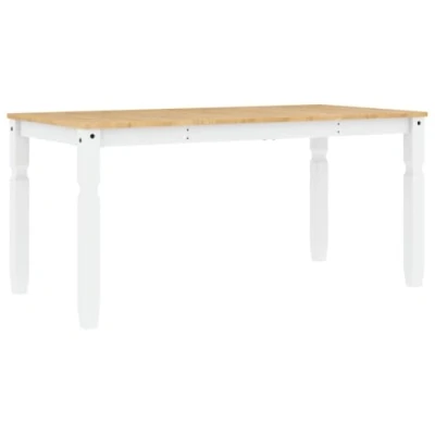 Image of vidaXL Corona White Dining Table 160x80x75 cm Farmhouse Style Solid Pine Wood for Kitchen/Dining Room Easy to Clean Wooden Surface