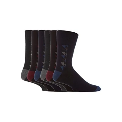Image of 6 Pairs men&#039;s gentle grip no elastic socks 11 uk, 39 45 eur Assorted colours squares (MGG34)