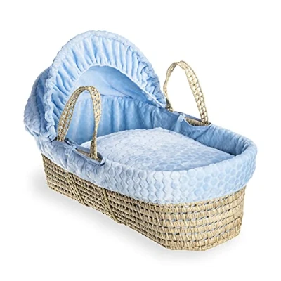 Image of Clair de Lune Marshmallow Palm Moses Basket with Soft Baby Bedding Blue 75 x 28 cm