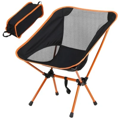 Image of Livhome Folding Camping Chair, Strong Sturdy Portable Chair with Carry Bag, Backpack Camp Ultra lightweight for Travel, Hiking, Festivals, Garden, Fishing, Beach and BBQs (Orange/Black)