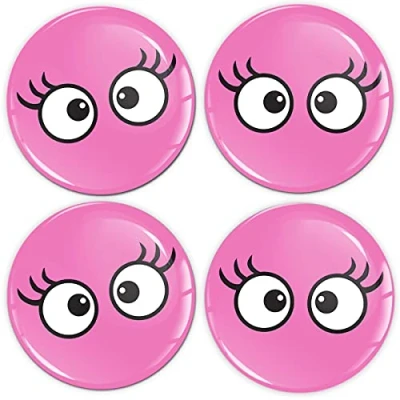 Image of Biomar Labs® 4 x 60mm 3D Domed Car Wheel Centre Center Rims Hub Pink Eyelashes Emblem Stickers Decals For Caps A 1760