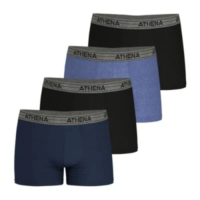 Image of Athena Men&#039;s Lot de 4 Boxers Coton Stretch Extensible Ecopack Homme Pack of Shorts Front Lining, Blue/Black/Blue/Black (Blue), L