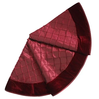 Image of SORRENTO 36&quot; Handcraft pintuck faux silk with Velvet border Christmas tree skirt in Burgundy color P4691