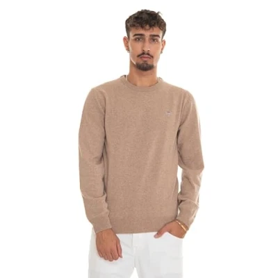 Image of GANT Men&#039;s Superfine Lambswool C Neck Pullover Sweater, Dk. Sand Melange, L