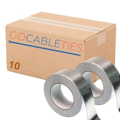 Image of Gocableties Aluminium Foil Tape, 48mm (2&quot;) x 50m, Ten Roll Bulk Pack Adhesive Insulation Tape for Insulating, HVAC Repair, Sealing Ducts, and Pipework, 10 Rolls