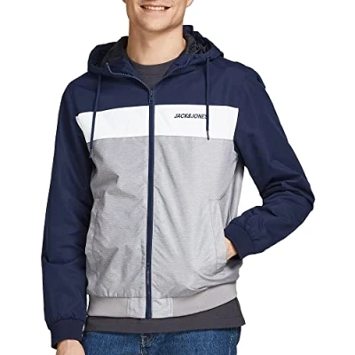 Image of Jack &amp; Jones Jjerush Blocking HOOD Summer jacket, Men&#039;s, Size: XS, Navy blazer