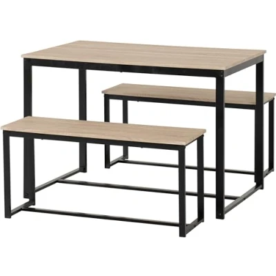 Image of Seconique Dining Bench Set, Engineered Wood, Sonoma Oak Effect/Black, W 1100mm x D 700mm H 760mm