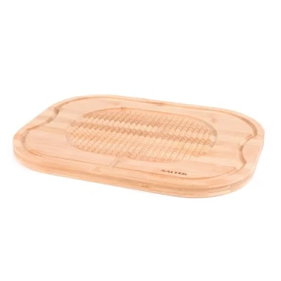 Image of Salter BW07271 Bamboo Chopping Board Wooden Carving Surface With Textured Spikes Meat Rest, Serving Board/Platter, Steak Cutting Board, Juice Groove, Meats/Bread/Fruit/Vegetables, Durable, 40 x 30cm