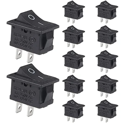 Image of 12PCS ON/OFF Boat Rocker Switch 2 Pin Position Snap AC 6A/250V 10A/125V Solder Lug SPST Mini Switch, Round Toggle for Car Auto Household Appliances Black