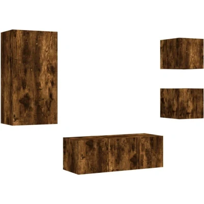 Image of vidaXL 5 Piece TV Wall Units with LED Smoked Oak Engineered Wood