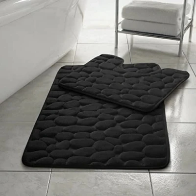 Image of Homespace Direct Pebbles Non Slip Memory Foam Bath Mat / Toilet Set Black