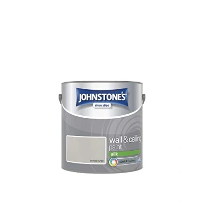 Image of Johnstone&#039;s Wall &amp; Ceiling Paint Venice Grey Silk Finish Emulsion Fantastic Coverage Easy to Apply Dry in 1 2 Hours 12m2 per Litre 2.5L