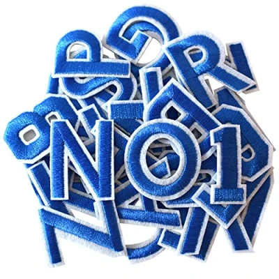 Image of GYGYL 72 Pieces Iron on Letters and Numbers Patches, Blue Letter Patches Alphabet Embroidered Patch A Z, 0 9 Applique for Clothes, Dress, Hat, Socks, Jeans, DIY Accessories
