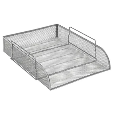 Image of OSCO Silver Wiremesh Stacking Letter Tray A4 Portrait Easily Stackable Desk File Organiser Paper Storage Office Document Sorter Paperwork Filing No Risers Required H8.2 x W35 D24.5 cm