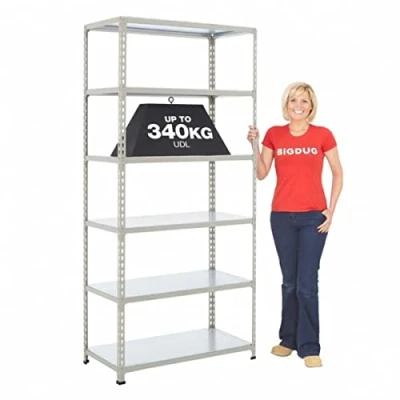 Image of BiGDUG 6 Tier Shelving Unit Heavy Duty Industrial Racking Grey 198cm x 91.5cm 30.5cm 340kg Load Per Shelf 2040kg Bay