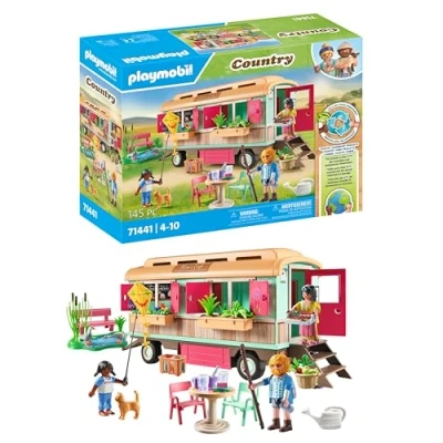Image of Playmobil 71441 Country: Cosy Train Café with Vegetable Garden, a lovingly designed trailer, detailed equipment, fun imaginative role play, sustainable play sets suitable for children ages 4+