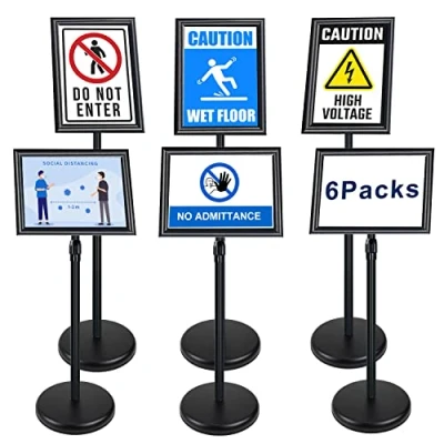 Image of NewZeal 6 Pack A4 Poster Stand Floor Standing Display Holder Snap Frame Aluminum Sign Holder, Angle &amp; Height Adjustable Telescoping，Notice for Wedding/Business Activities Display（Black）