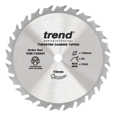 Image of Trend Wood Cordless Circular Saw Blade, 136mm Diameter, 10mm Bore, 24 Teeth, TCT, 1.5mm Kerf, +15 Hook, CSB/13624T