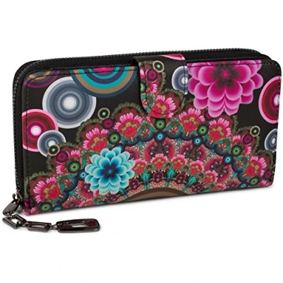 Image of styleBREAKER Ladies Wallet with Colourful Floral Mandala Pattern, Ethno Style, Zip, Purse 02040040, Colour:Black Red Pink