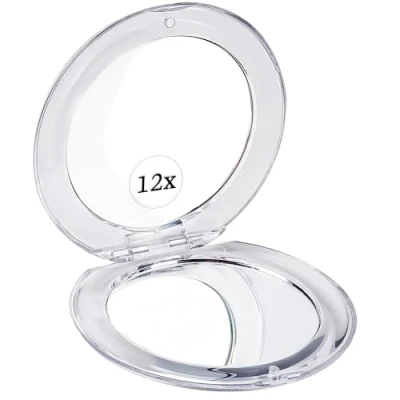 Image of MIRRORVANA Small 12X Magnifying Travel Makeup Mirror, Dual Sided 12X/1X, Foldable and Lightweight, Portable Compact Mirror Design Ideal for Handbag, Purse, or Pocket Use 3.3&quot; Diameter