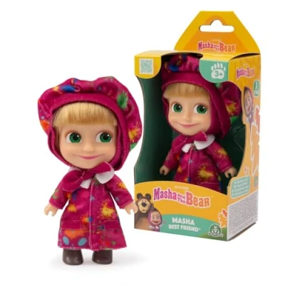 Image of Masha Doll 12cm Tall in Painter Dress with Articulated Arms &amp; Legs from the Hit TV Series and Bear Suitable for Kids Aged 3+