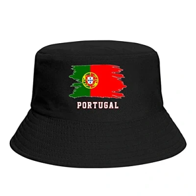 Image of PELNYC Portugal Flag Portuguese Fans (2) Bucket Hat Fishing Fisherman Hats Casual Packable Travel Summer Beach Cap Black