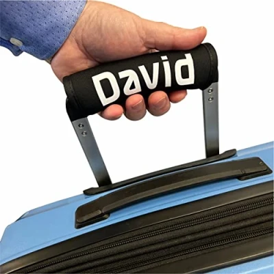 Image of Luggage Handle Wrap/Cover for Suitcase/bags Grip/Case Identifier perfect travel Neoprene Wrap printed with name Tag (Black, Twin Pack)