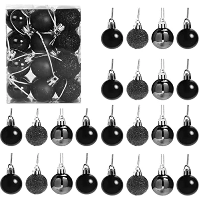 Image of 30mm/24Pcs Christmas Baubles Shatterproof Black, Tree Decorations Ball Ornaments Balls Xmas Hanging Holiday Decor Shiny,Matte,Glitter
