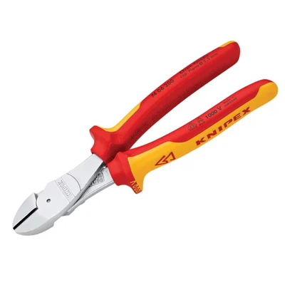 Image of Knipex High Leverage Diagonal Cutter chrome plated, insulated with multi component grips, VDE tested 200 mm (self service card/blister) 74 06 SB