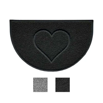 Image of Nicoman Heart Motif Embossed Shape Entrance Door Mat Dirt Trapper Washable Barrier Doormat Watertight Indoor or Outdoor (Half Moon,Black, 70 x 44cm)