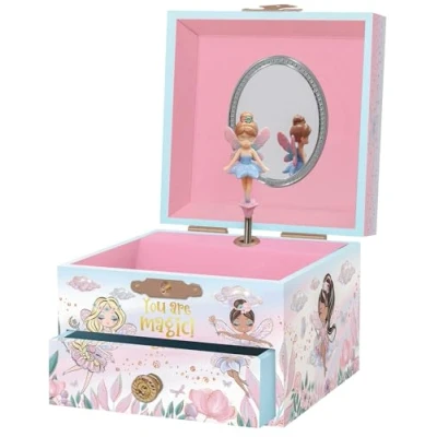 Image of Musical Fairy Jewellery Box for Girls Kids Music with Spinning and Mirror, Princess Gifts Little Girls, Boxes, Childrens Birthday Gift Ages 3 10, Pink