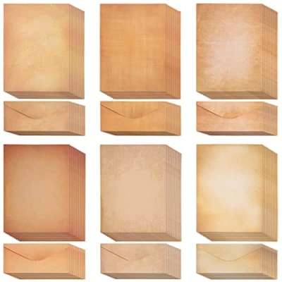 Image of Belle Vous 60 Pack Vintage Stationery Writing Paper with Envelopes Classic Aged Sheets, Matching Antique Style Printing for Invitations, Crafting, Letter Writing, and More