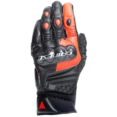 Image of DAINESE Carbon 4 Short Gloves, Leather Motorcycle with Knuckle Protectors, Man, Black/Fluo Red, XL