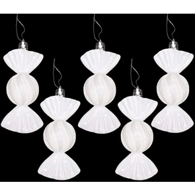 Image of Christmas Concepts® Pack of 5 110mm Large Sweet Shaped Baubles Shiny &amp; Glitter Decorated (White)