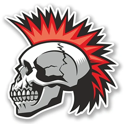 Image of 2 x Mohawk Skull Vinyl Sticker Decal iPad Laptop Car Bike Punk Rock #4786 (10cm 10cm)
