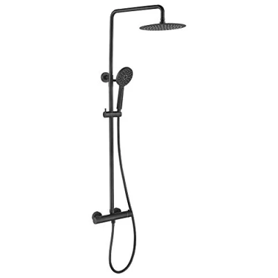 Image of Ibergrif Thermostatic Rain Shower System, Wall Mounted Mixer Tap Kit, Black