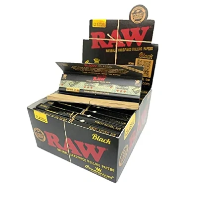 Image of RAW Black Connoisseur with Roach Tips King Size Slim Hand Rolling Papers Tobacco (24)