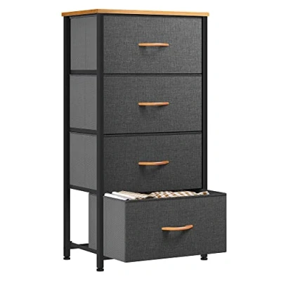 Image of YITAHOME Chest of Drawers with 4 Drawers,Bedroom Drawers, Fabric Dresser Wood Top,Drawer storage unit for Bedroom, Living room, Kids room,Dark Grey